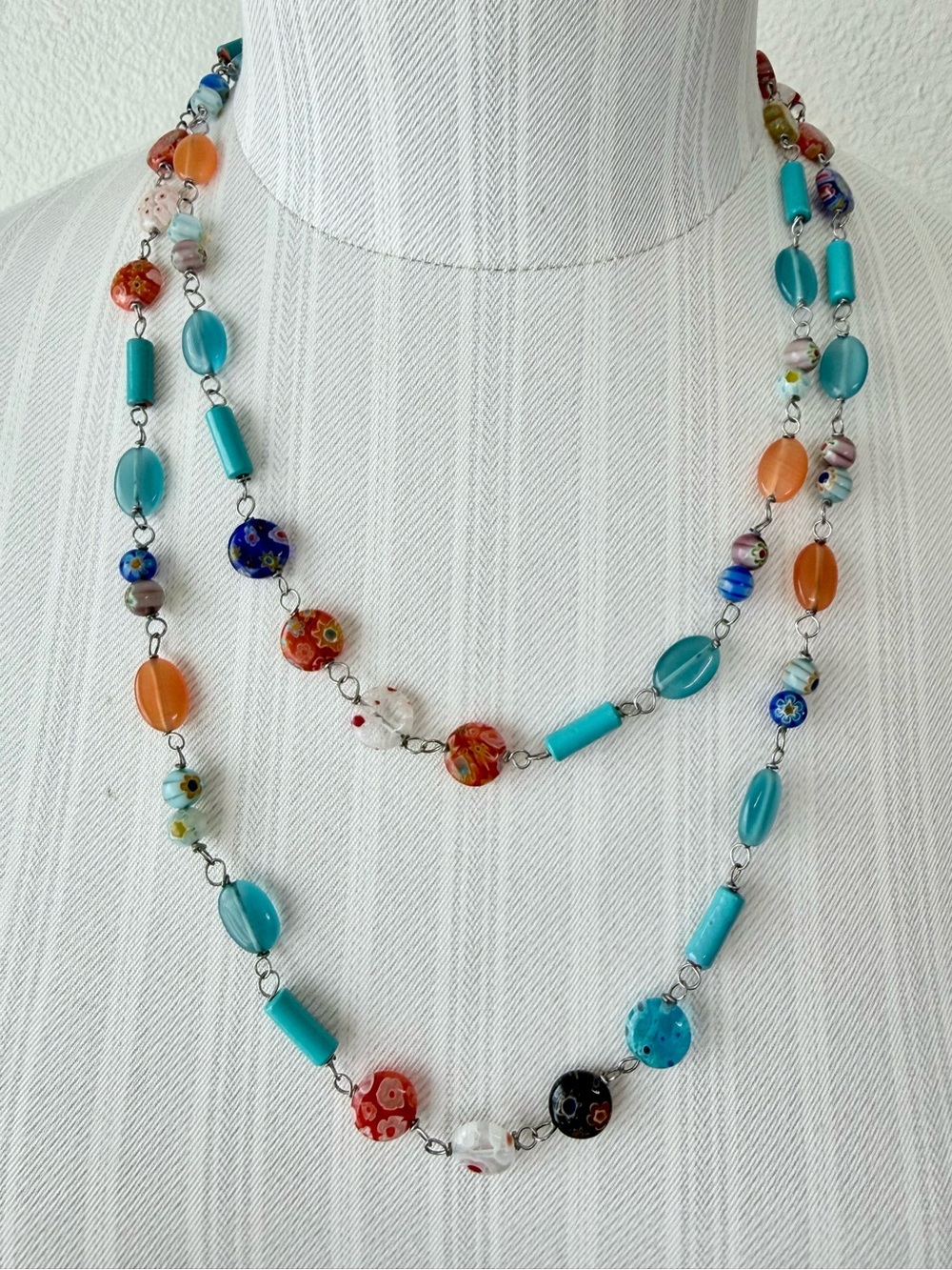 Cookie Lee Beaded Necklace Murano Glass Style Millefiori Flower Multi Color Boho